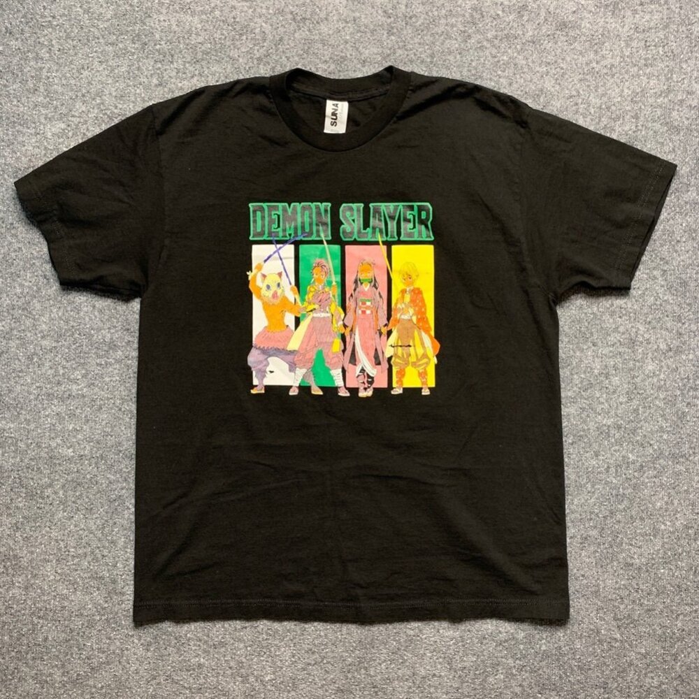 Demon Slayer Mens Suna Platinum Graphic T-Shirt Black Short Sleeve Crew Neck XL